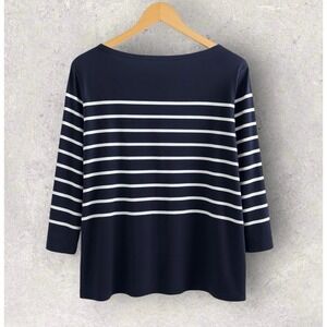 Joie Pima Cotton Modal Soft Stretch Knit Tee Top Black Ivory Stripes Size‎ Large